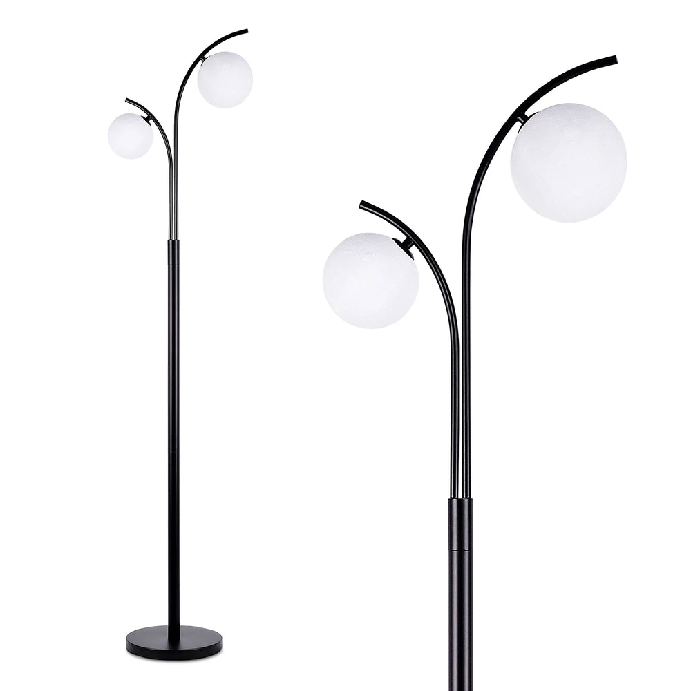 Lampadaire 2 Globes Blancs Pied Noir 160 cm — BALISE