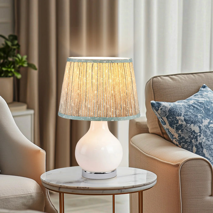 Lampe à Poser Verre et Abat-Jour Fleuri Vert — FLORE