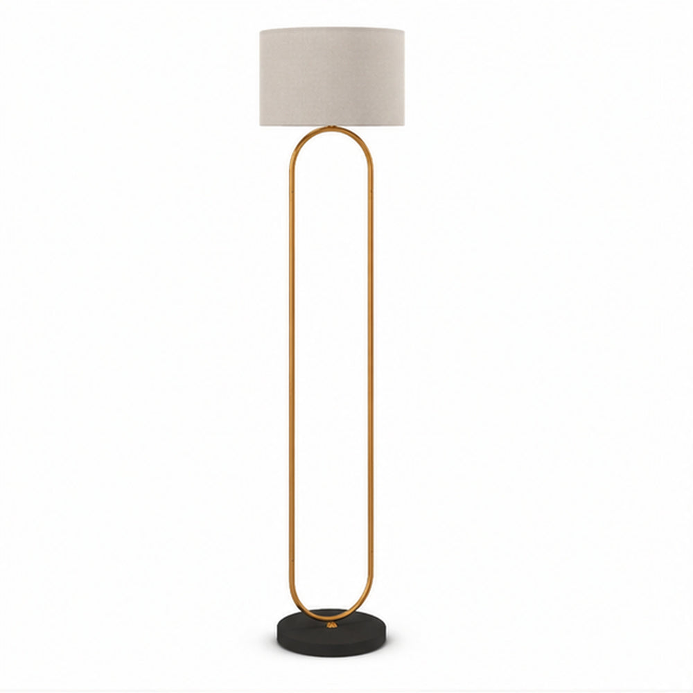 Lampadaire noir et doré à abat-jour en lin ROYAL, vue produit sur fond neutre