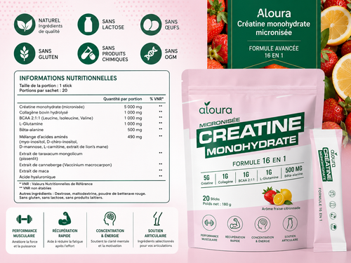 Créatine monohydrate micronisée 16-en-1 — 20 sachets