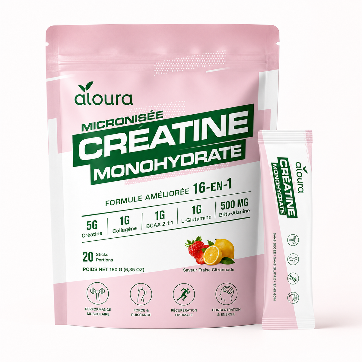 Créatine monohydrate micronisée 16-en-1 — 20 sachets