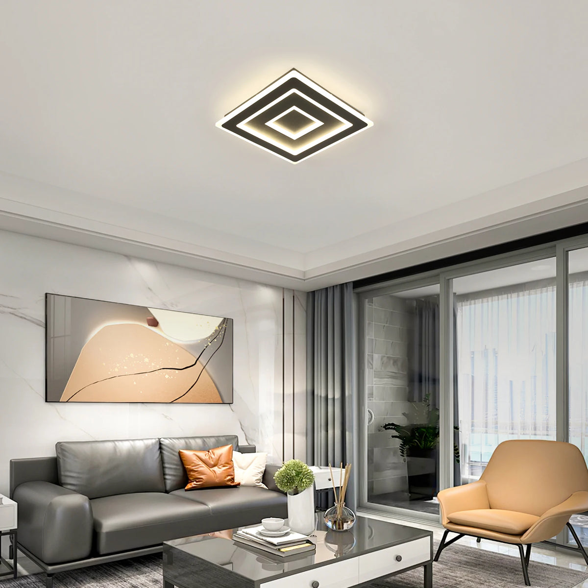 Plafonnier LED Carré Noir Design Salon — GRAPHITE