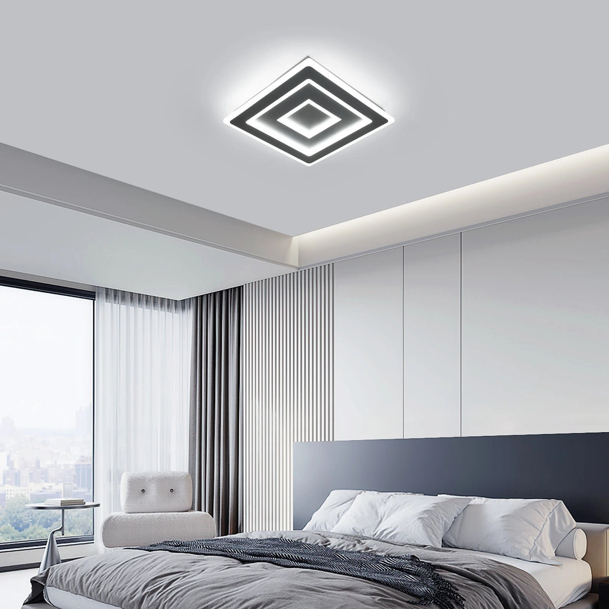 Plafonnier LED Carré Noir Design Salon — GRAPHITE