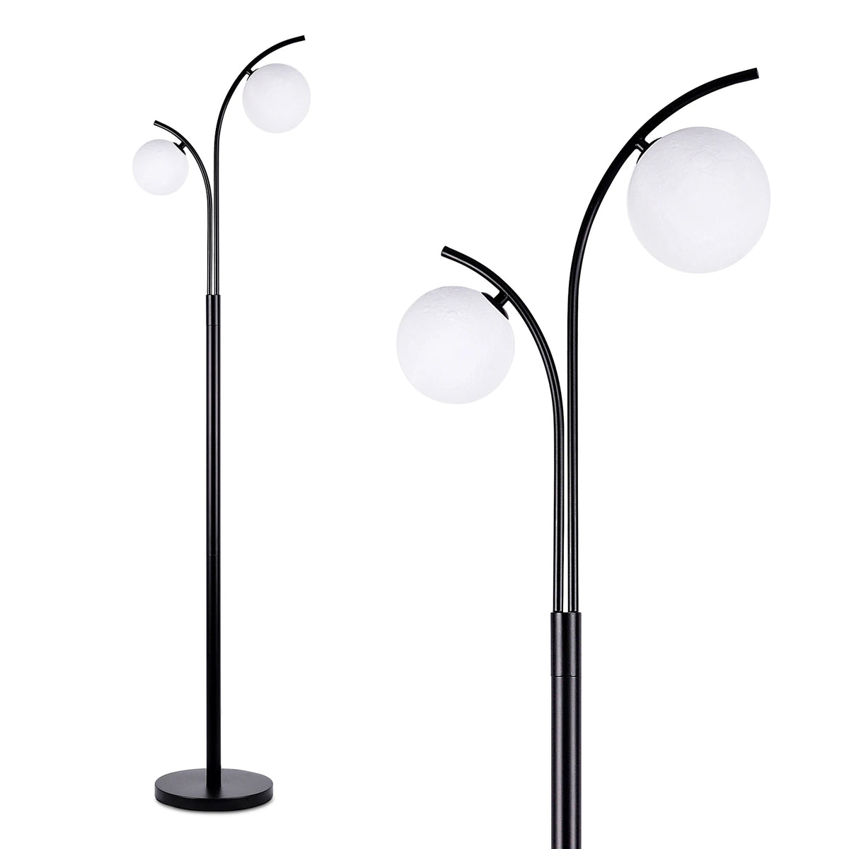 Lampadaire 2 Globes Blancs Pied Noir 160 cm — BALISE