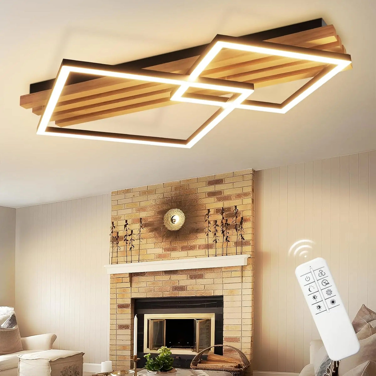 Plafonnier Bois LED 2 Anneaux Dimmable 55 cm — CHÊNE