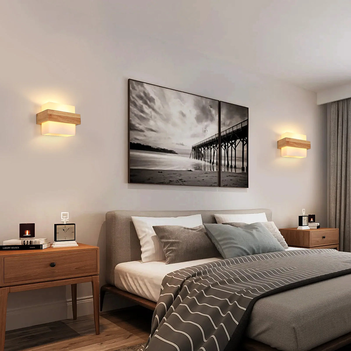 Applique Murale Bois et Verre Carrée E27 — CADRE