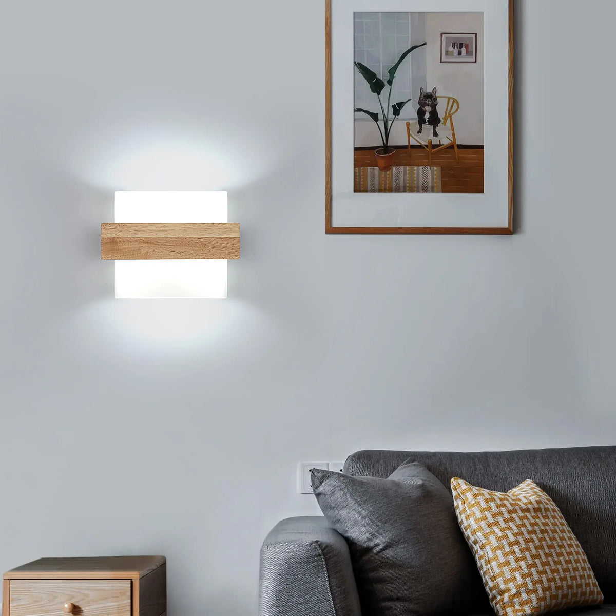 Applique Murale Bois et Verre Carrée E27 — CADRE