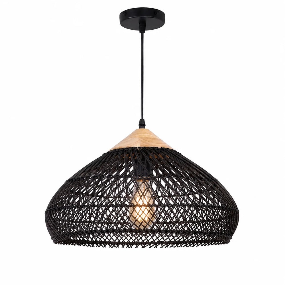 Suspension Rotin Noir Tressé Ø40 cm E27 — ÉBÈNE