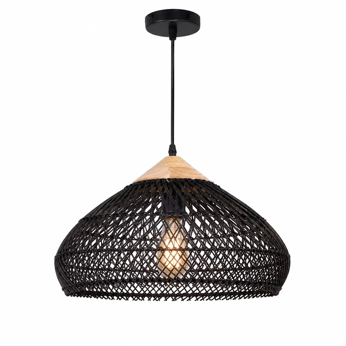 Suspension Rotin Noir Tressé Ø40 cm E27 — ÉBÈNE