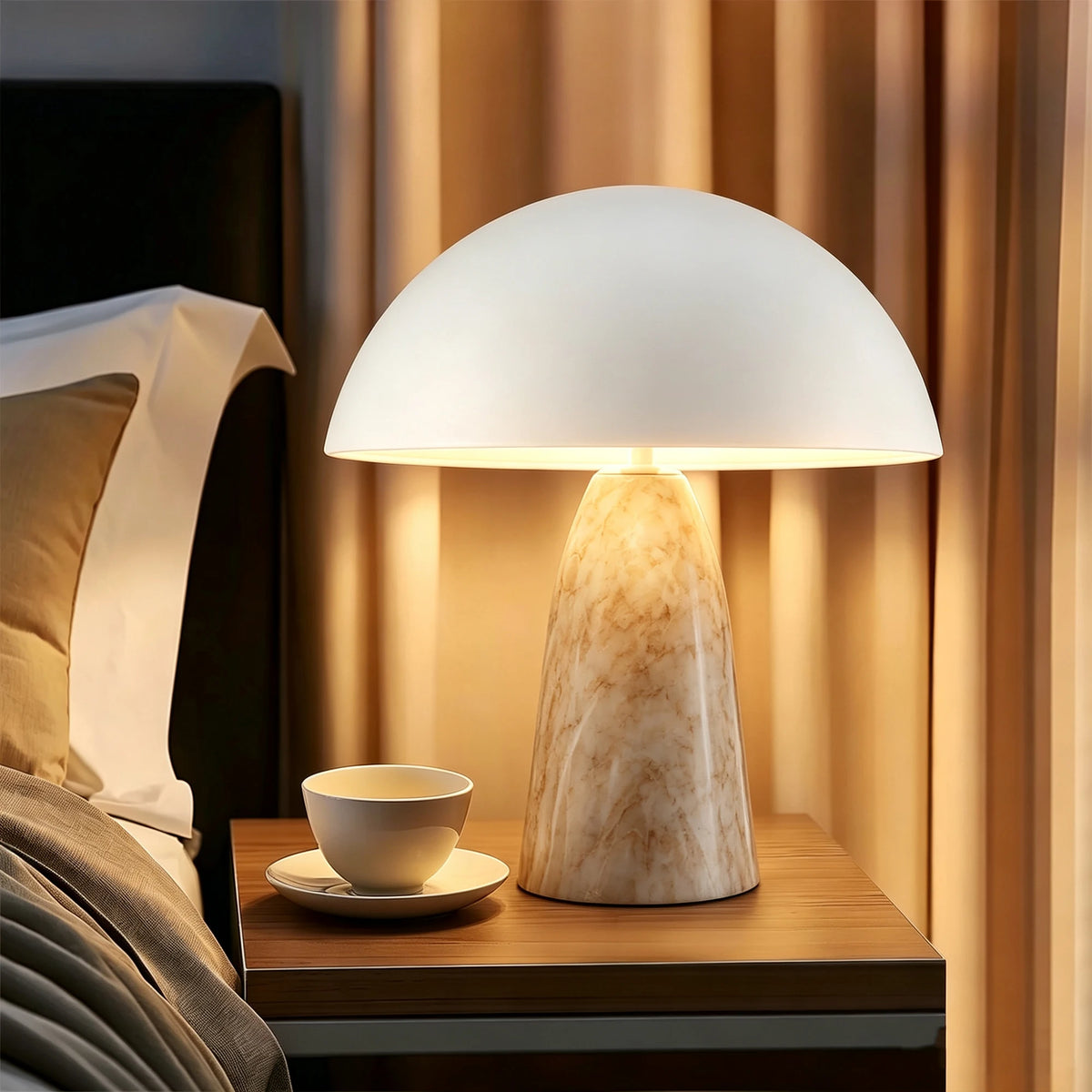 Lampe à Poser Dôme Métal Noir Effet Marbre — COUPOLE