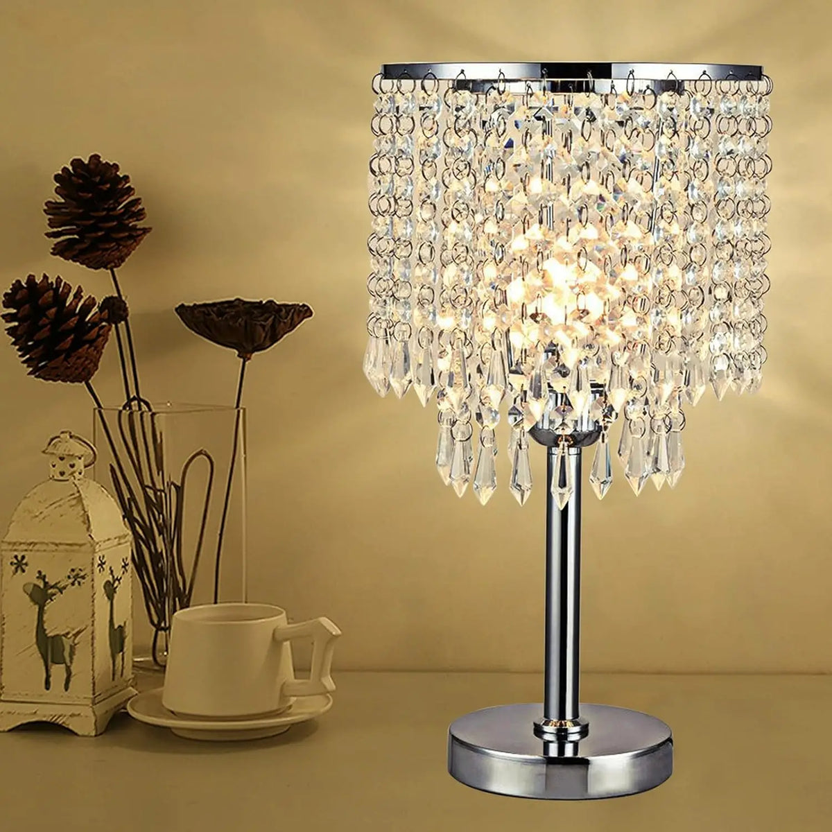 Lampe de chevet en verre cristal PERLE en situation dans une chambre
