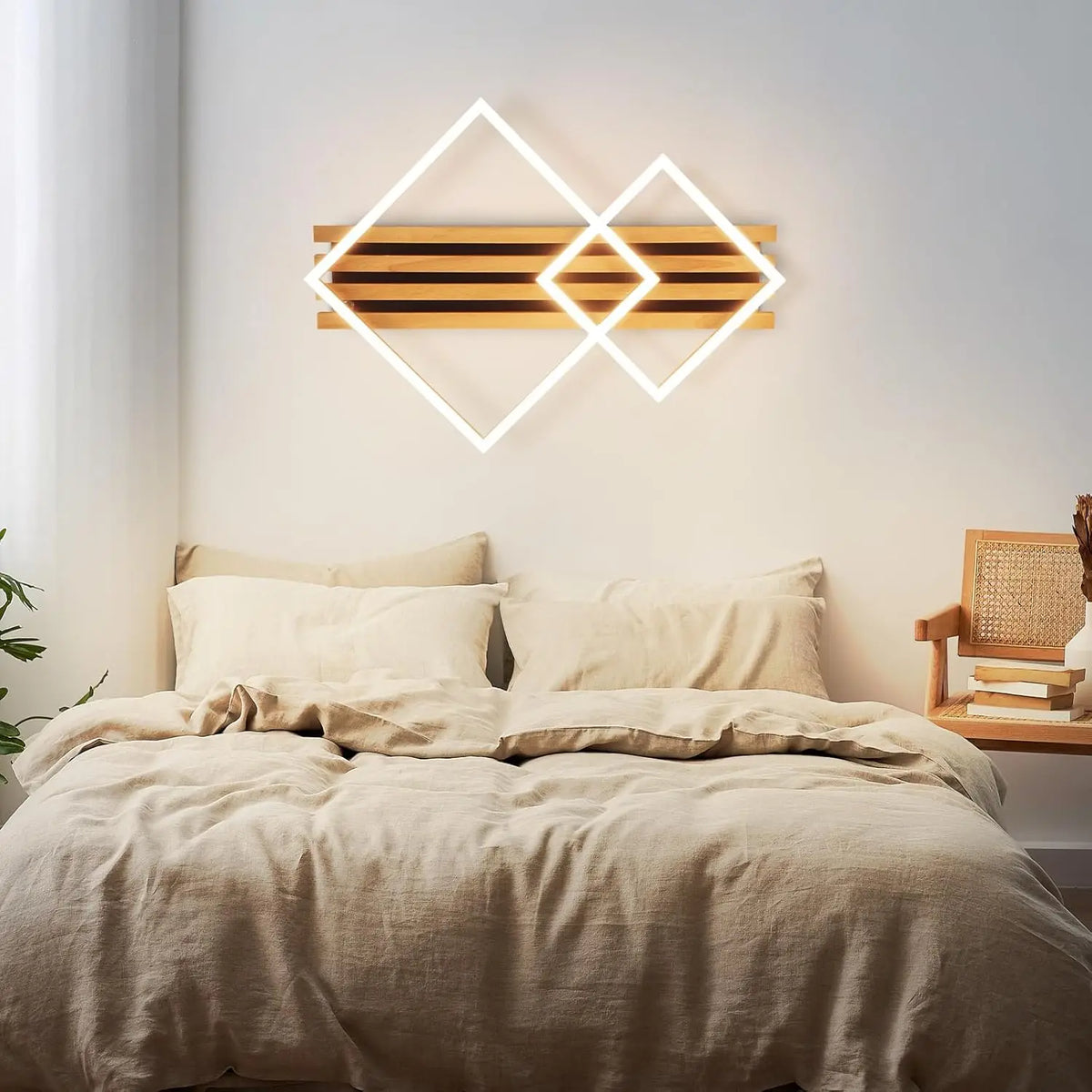 Plafonnier Bois LED 2 Anneaux Dimmable 55 cm — CHÊNE