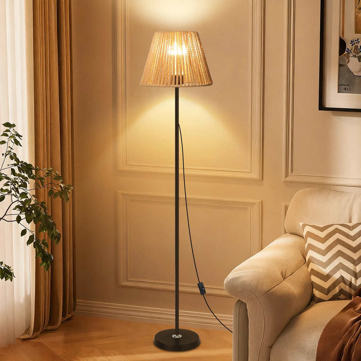 Lampadaire Rotin Tressé Orientable Salon — PALME
