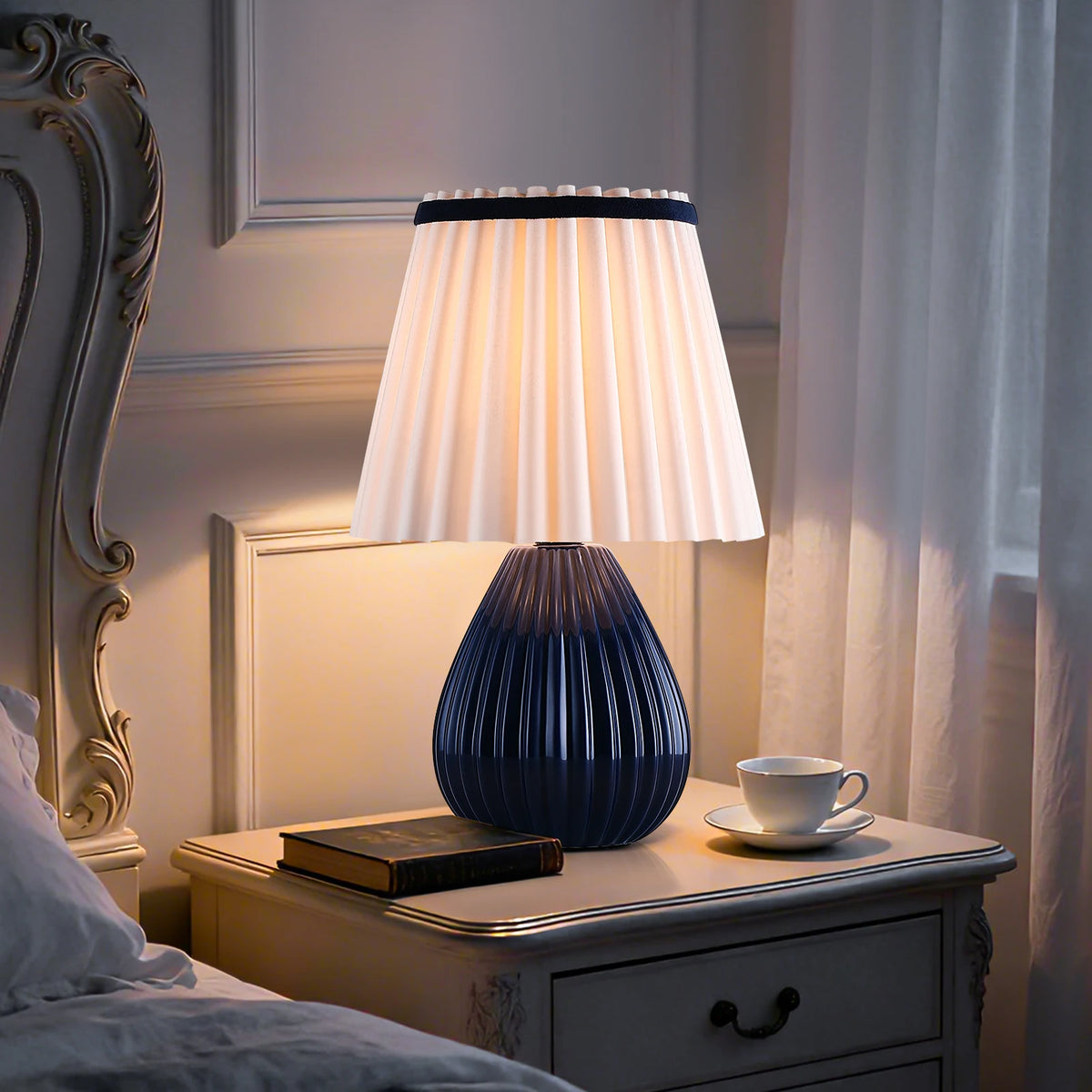 Lampe à Poser Céramique Abat-Jour Plissé E14 — PLISSÉ