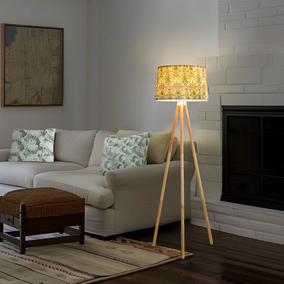 Lampadaire Trépied Bois Abat-Jour Blanc 146 cm — TRÉPIED