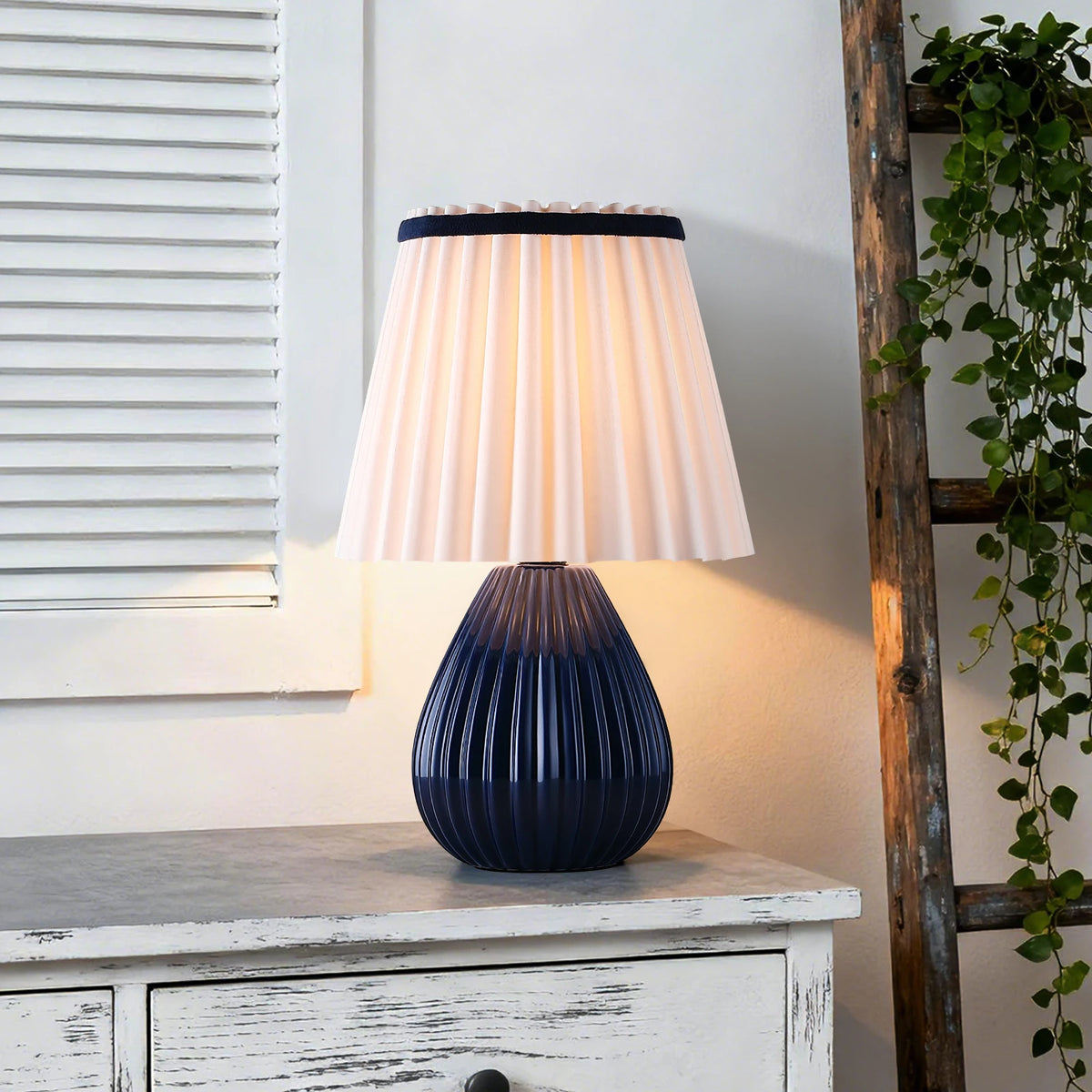 Lampe à Poser Céramique Abat-Jour Plissé E14 — PLISSÉ