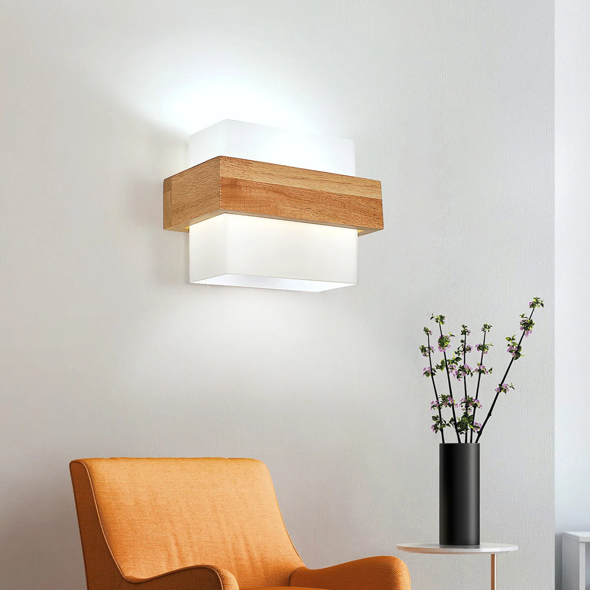 Applique Murale Bois et Verre Carrée E27 — CADRE
