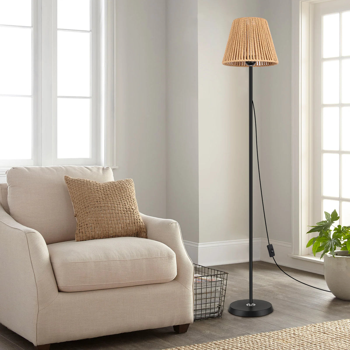 Lampadaire Rotin Tressé Orientable Salon — PALME