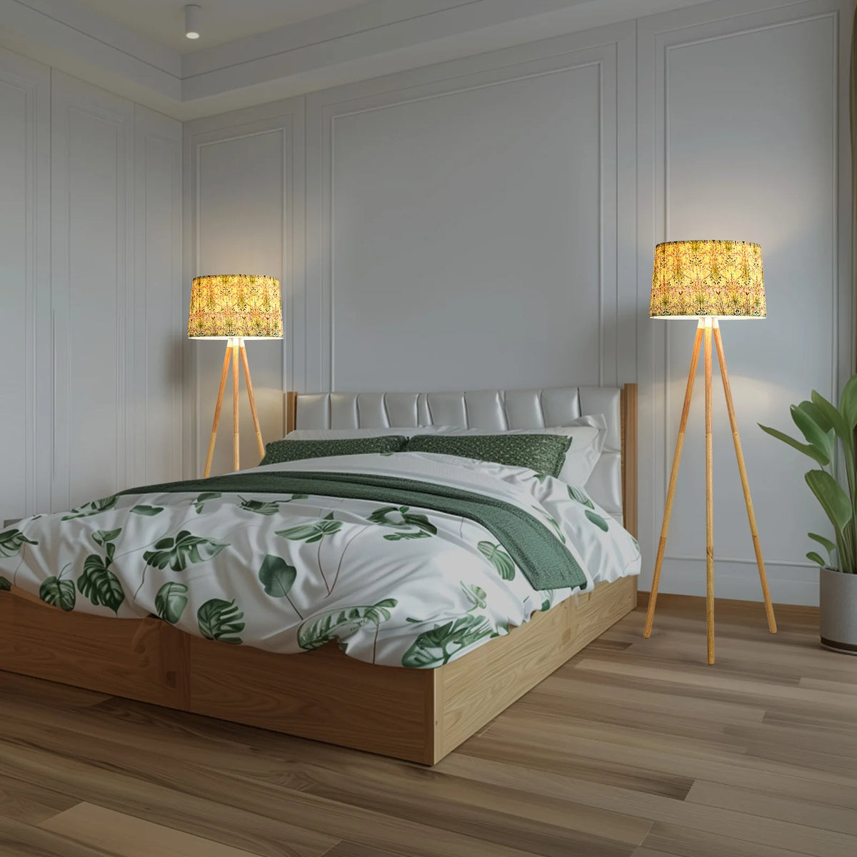 Lampadaire Trépied Bois Abat-Jour Blanc 146 cm — TRÉPIED
