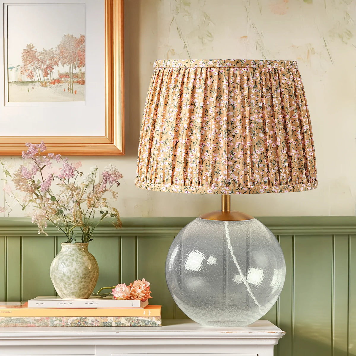 Lampe à Poser Verre Martelé Abat-Jour Tissu — ROSÉE