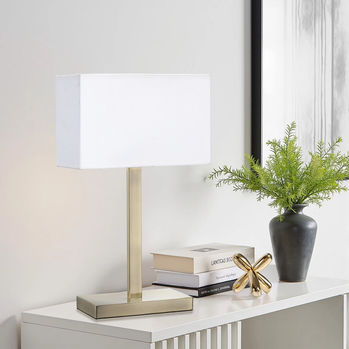 Lampe à Poser Abat-Jour Lin Blanc Base Métal — LIN