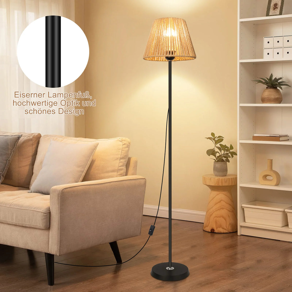 Lampadaire Rotin Tressé Orientable Salon — PALME