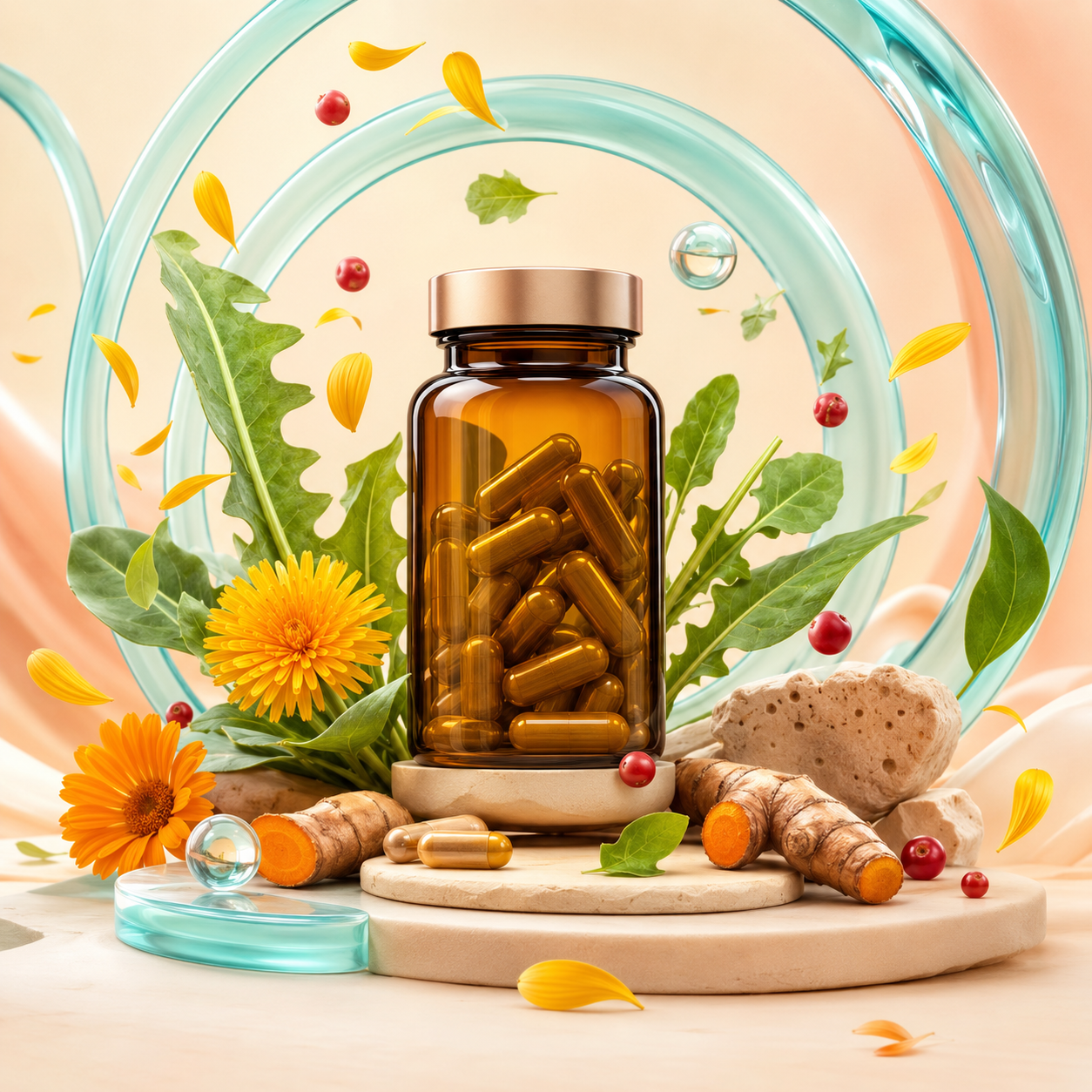Illustration 3D des ingrédients de Complexe Drainage 21-en-1 — 240 capsules, 4275 mg