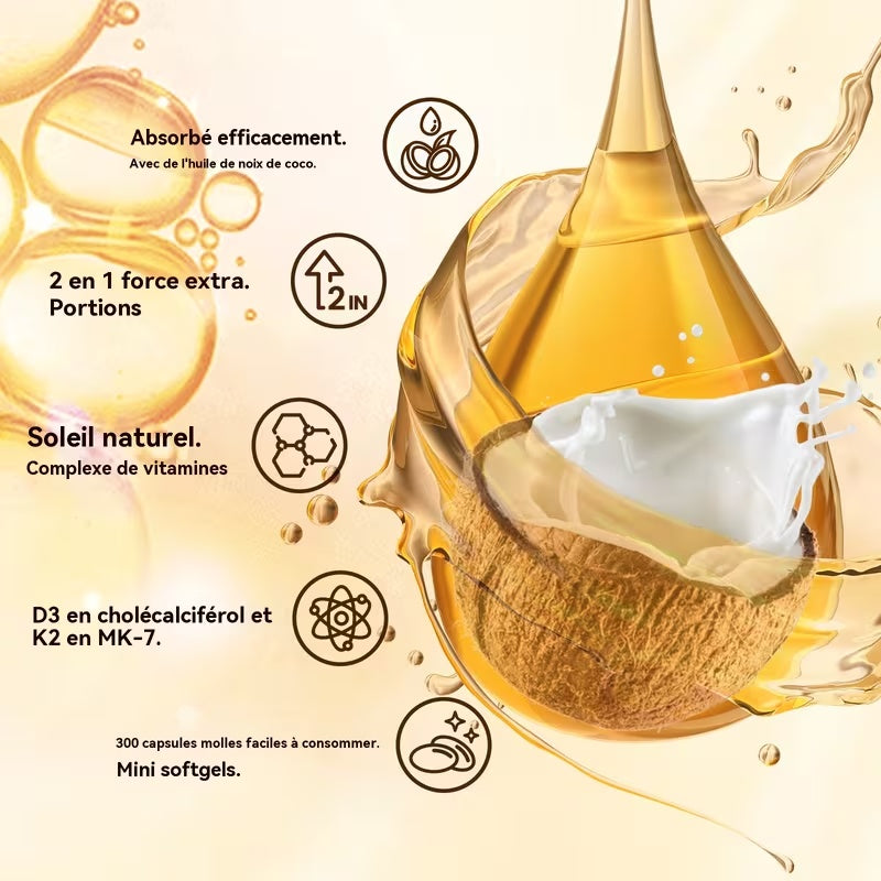 Caractéristiques en français de la vitamine D3 et K2 en capsules molles
