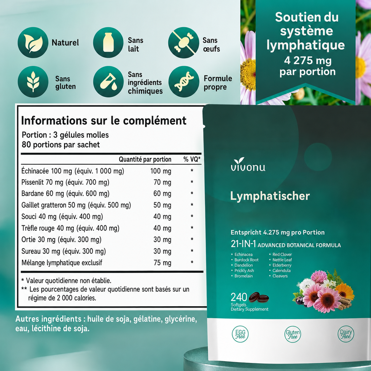 Composition en français du complexe drainage botanique 21 en 1