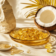 Capsules dorées et noix de coco