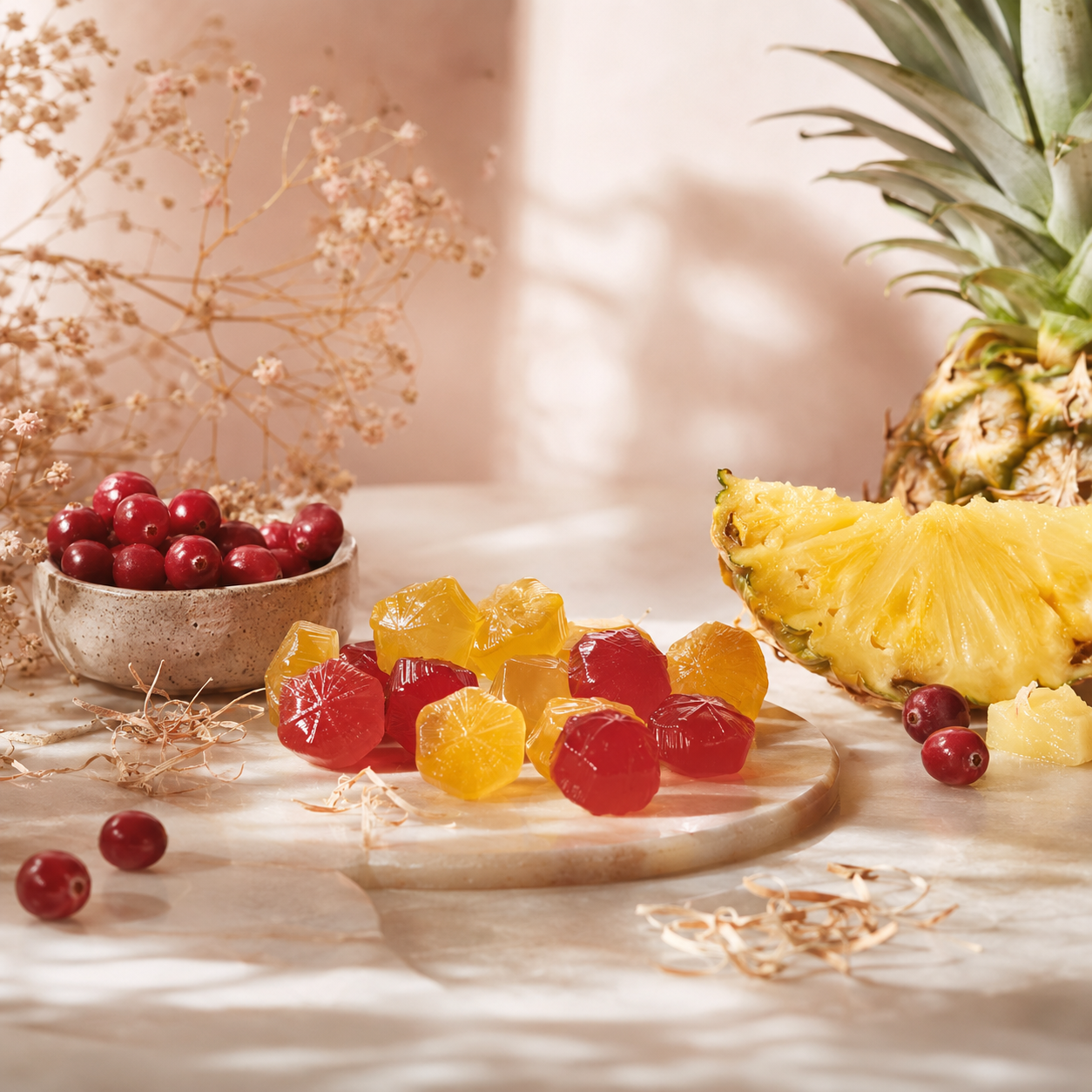 Canneberge, ananas et gummies