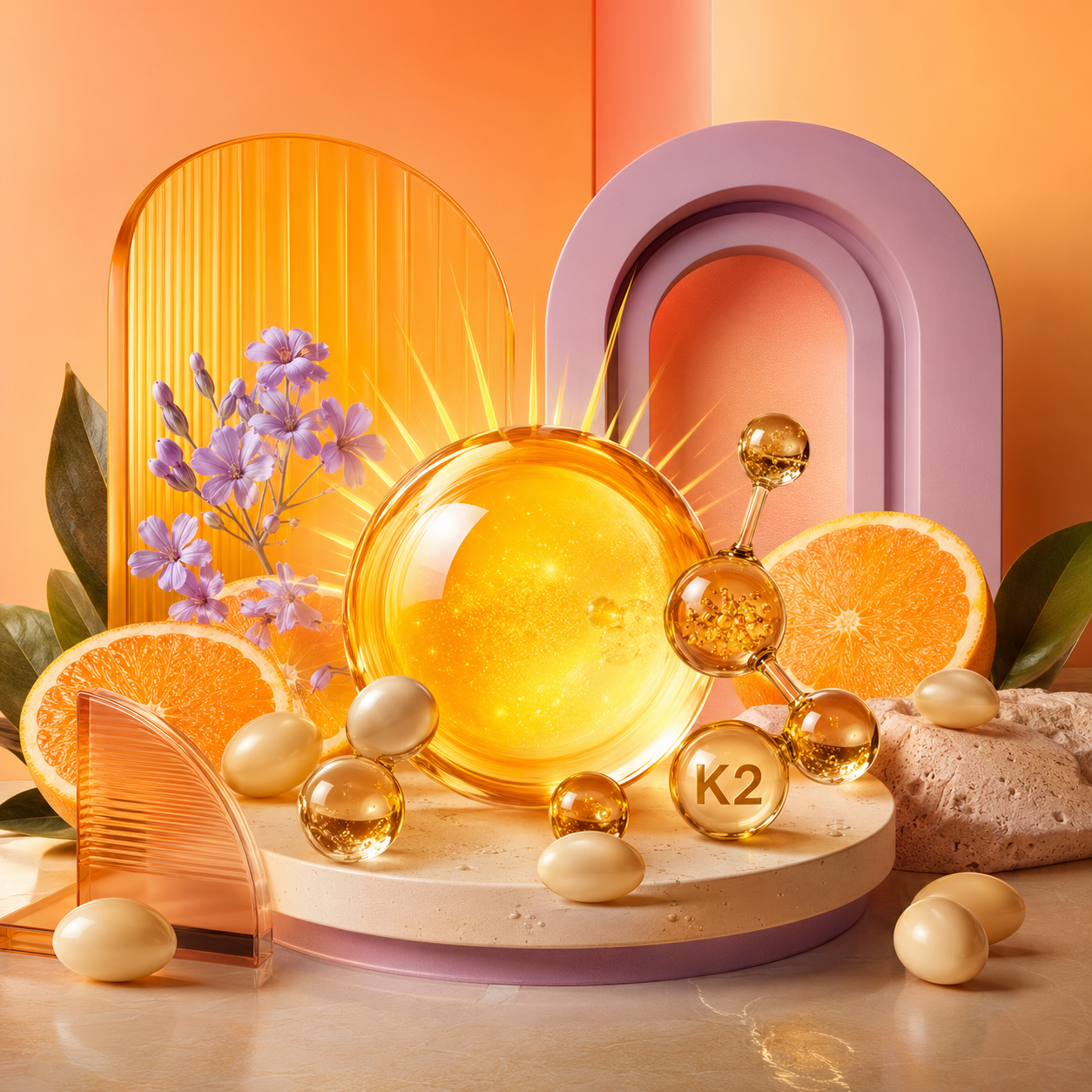 Univers 3D lumineux de la vitamine D3 et K2