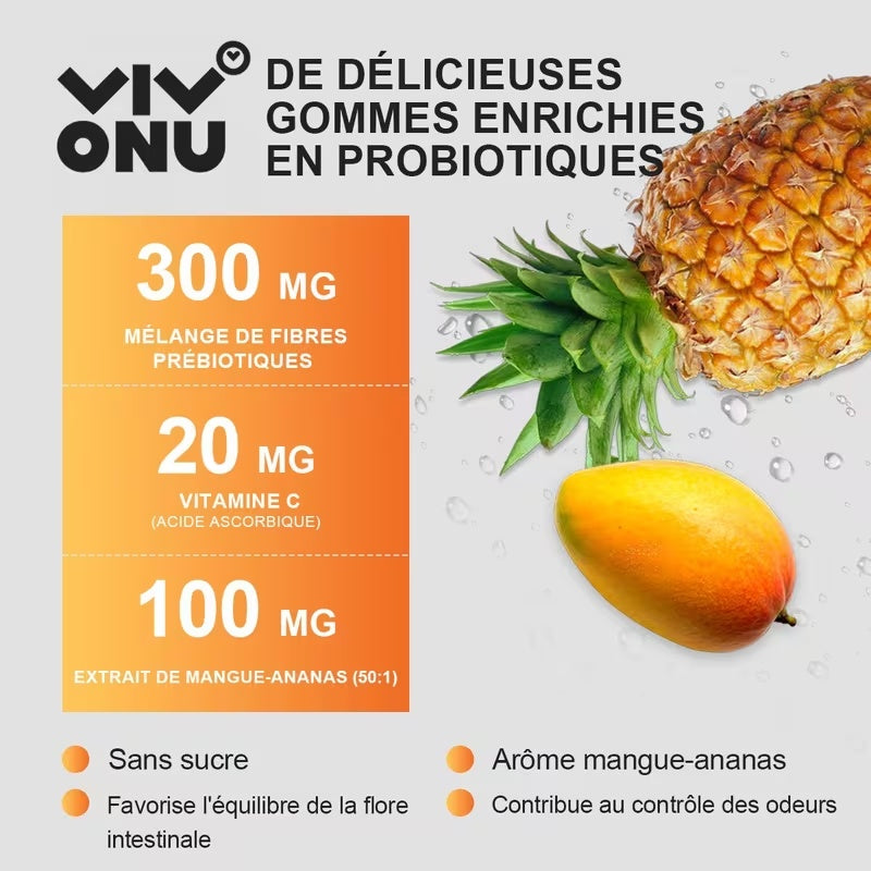 Composition en français des gummies probiotiques mangue-ananas