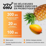 Composition en français des gummies probiotiques mangue-ananas