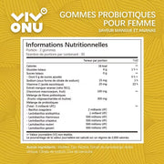 Informations nutritionnelles en français des gummies probiotiques mangue-ananas