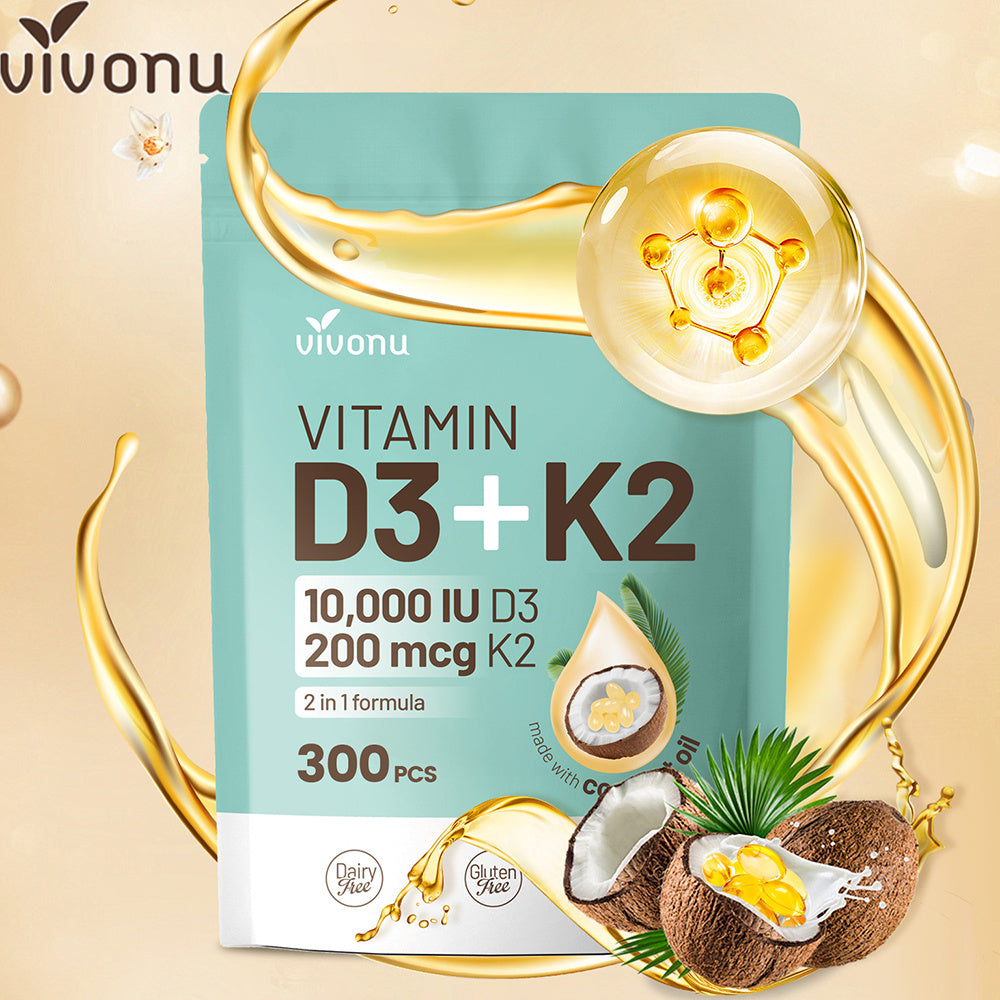 Vitamine D3 10000 UI et K2 MK7, 300 capsules