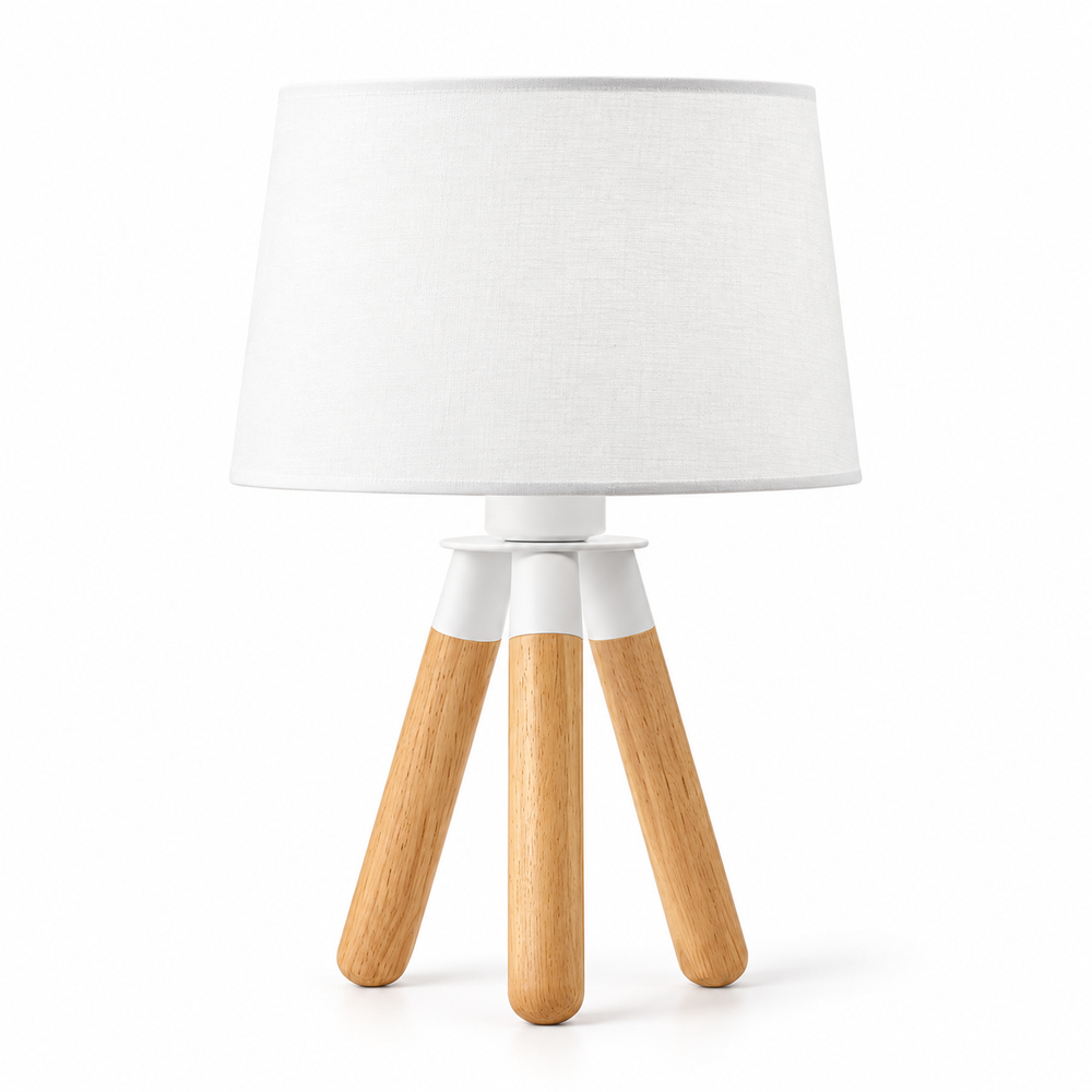 Lampe à Poser Bois et Lin Trépied Chambre — BOULEAU — packshot sur fond blanc