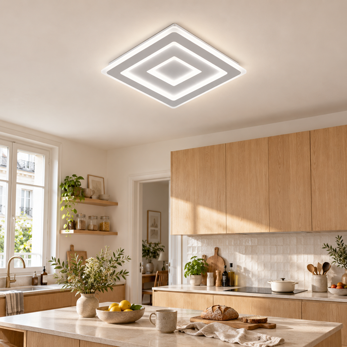 Plafonnier LED Carré Blanc 42 W Cuisine — NEIGE — mise en situation naturelle