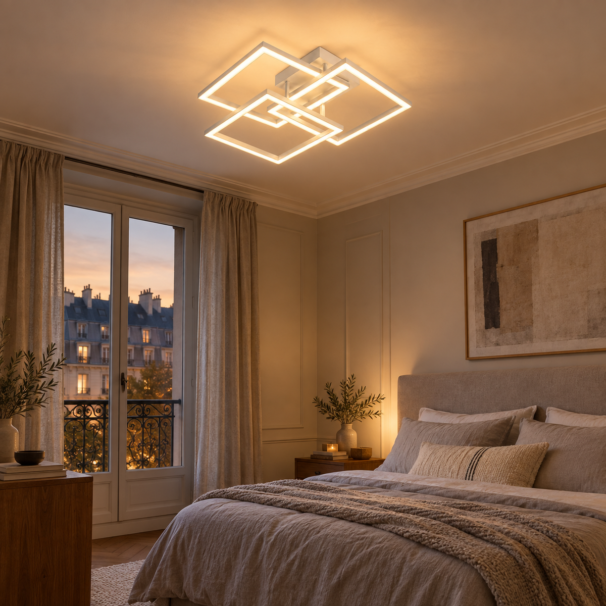 Plafonnier LED carré dimmable STRATE, autre vue en situation