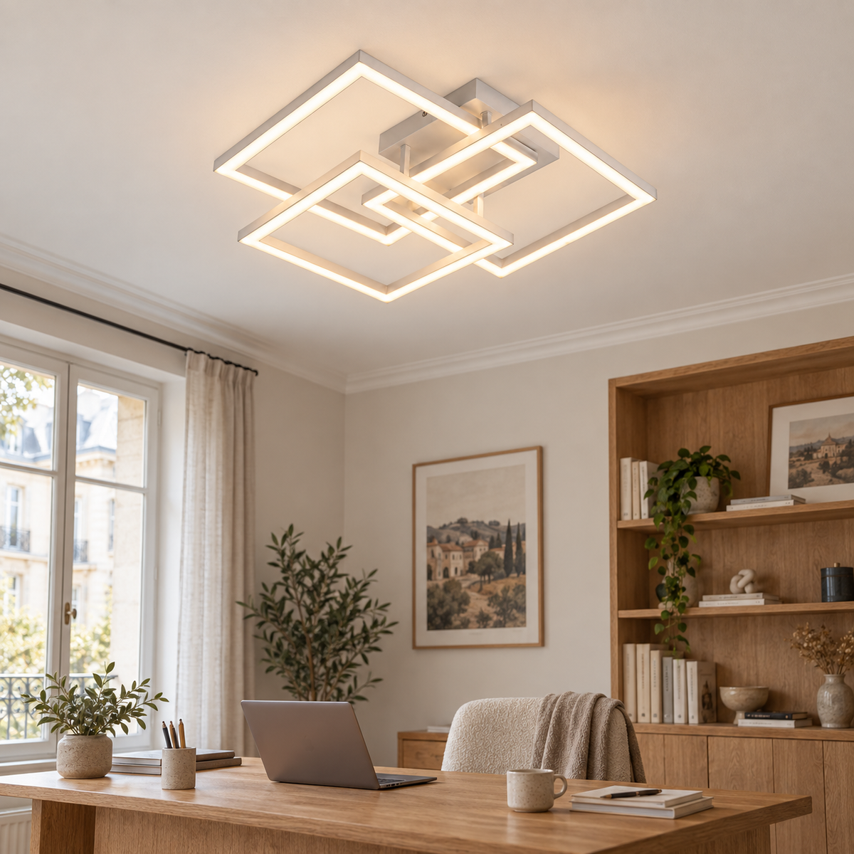 Plafonnier LED carré dimmable STRATE, vue de détail