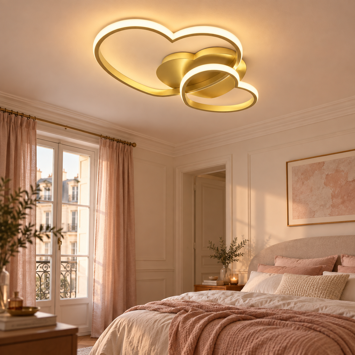 Plafonnier LED Doré 40 W 3 Teintes — CŒUR — mise en situation naturelle