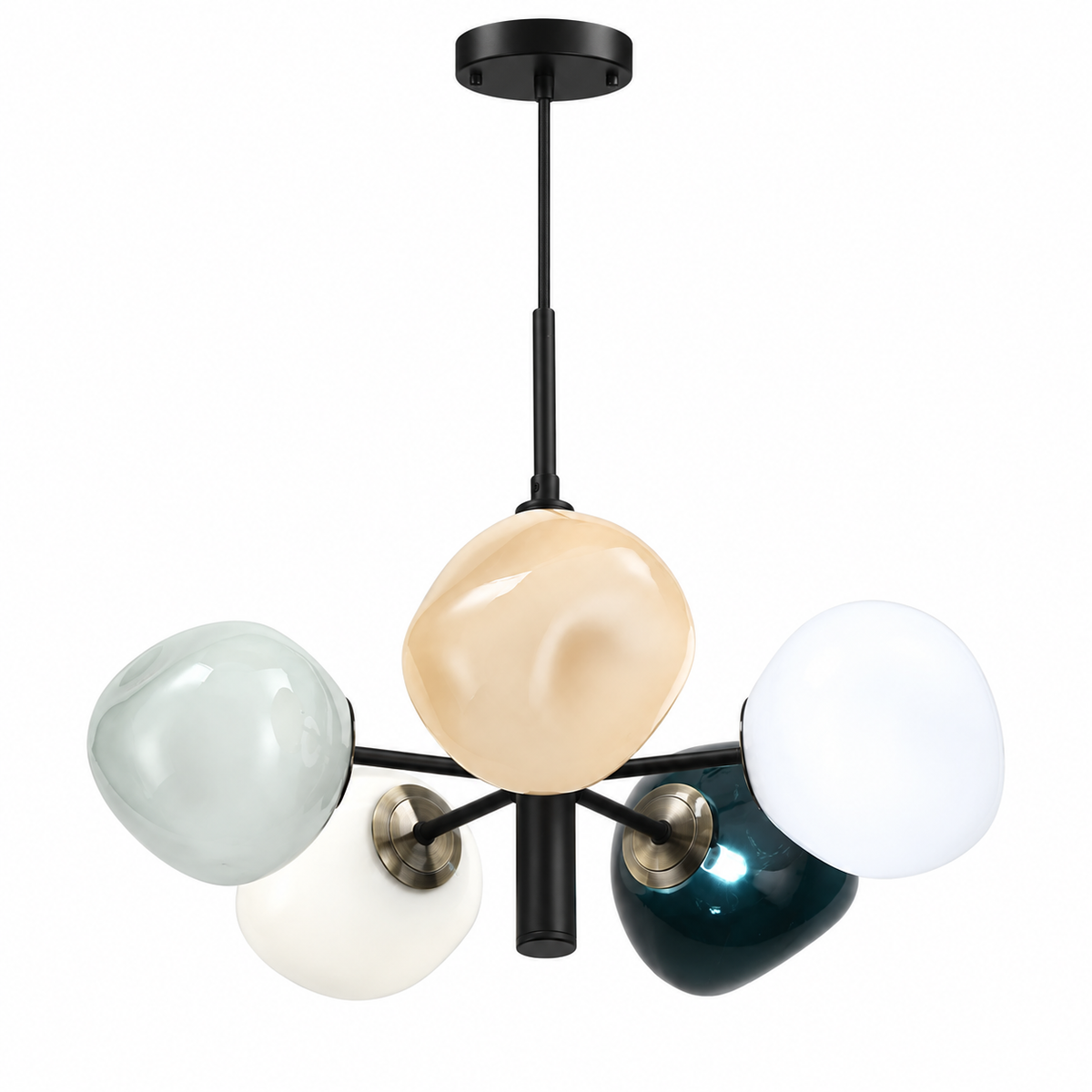 Suspension 5 Globes Verre Coloré 160 cm — CONSTELLATION — packshot sur fond blanc