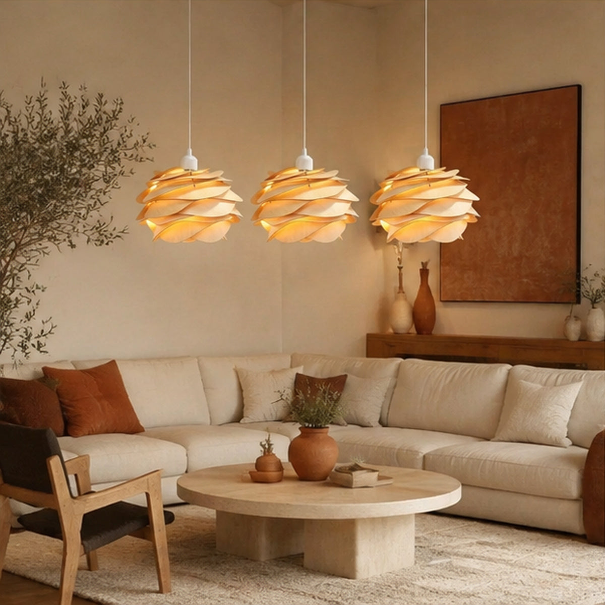 Suspension sculpturale en bois PÉTALE, autre vue en situation
