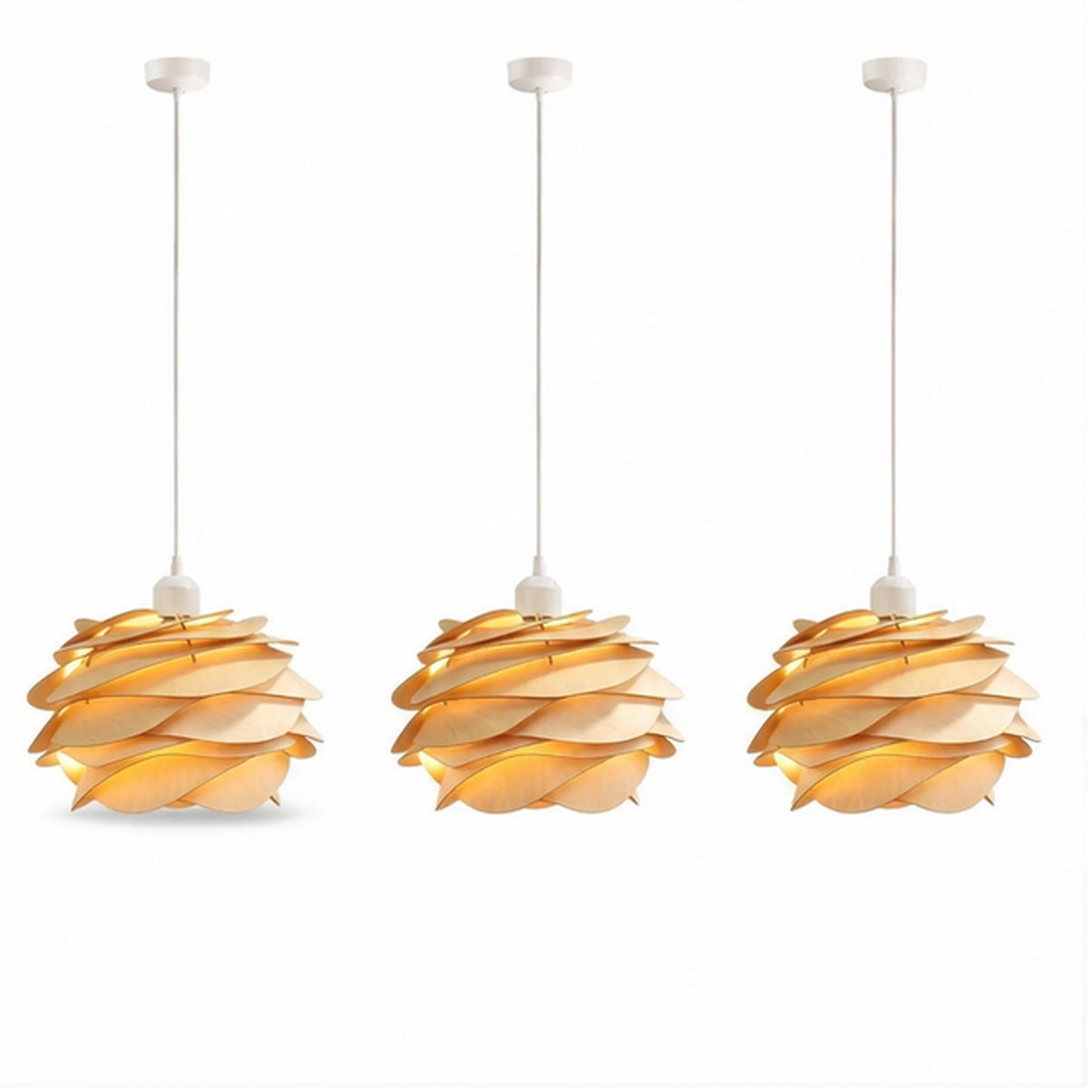 Suspension sculpturale en bois PÉTALE, vue produit sur fond neutre