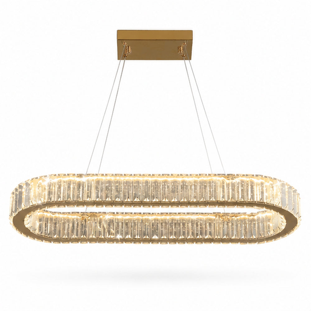 Lustre ovale en cristal chromé OVALE, vue produit sur fond neutre