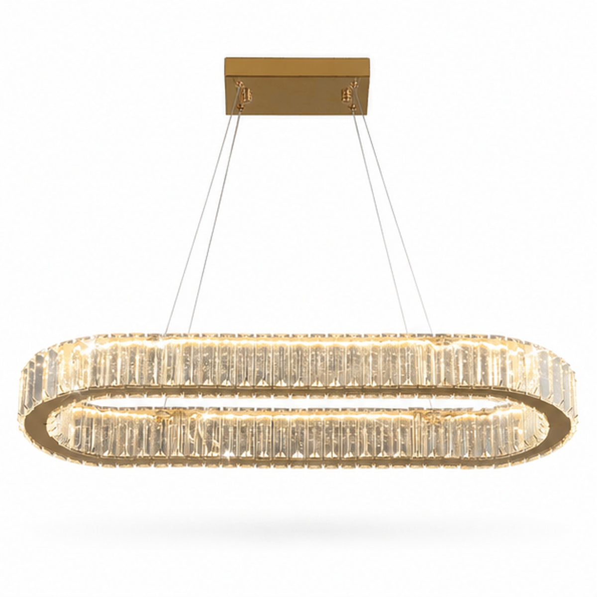 Lustre ovale en cristal chromé OVALE, vue produit sur fond neutre