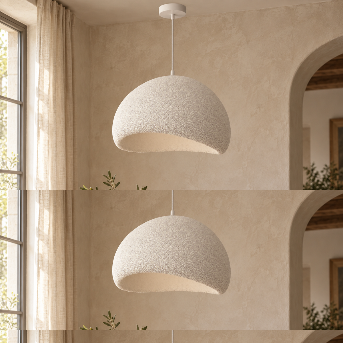 Suspension Ovale Résine Beige Ø30 cm — GALET — mise en situation naturelle