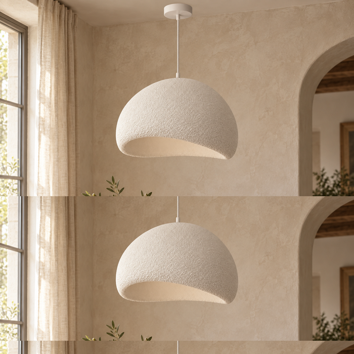 Suspension Ovale Résine Beige Ø30 cm — GALET — mise en situation naturelle